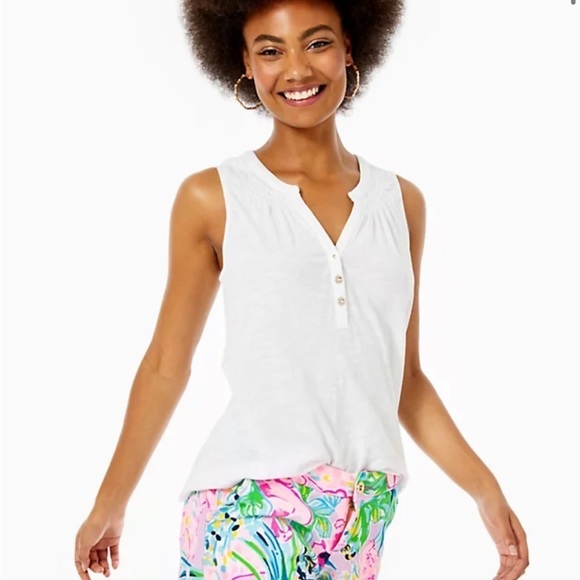 LILLY PULITZER White Essie Sleeveless Tank Top Sz XS - Picture 1 of 10